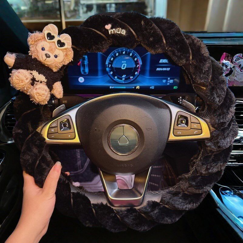 New Car Steering Wheel Cover Winter Plush Cute Warm Women's Cartoon High-End Trendy Goddess Steering Wheel Cover