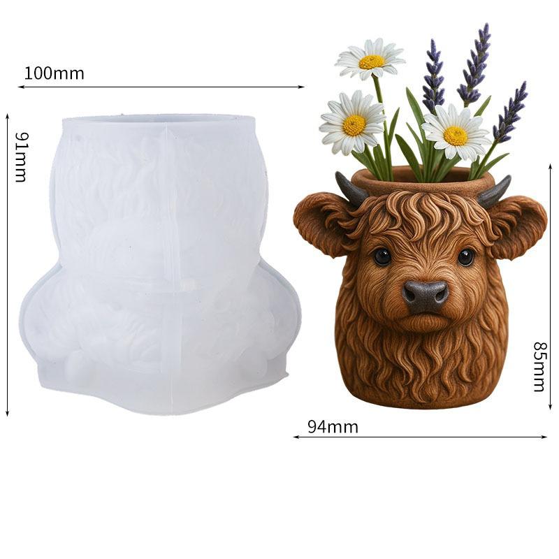 Hochlandkuh Kleiner Blumentopf Harzform Tierpflanzer Silikonform Haus Büro Schreibtisch Mini-Dekoration Form