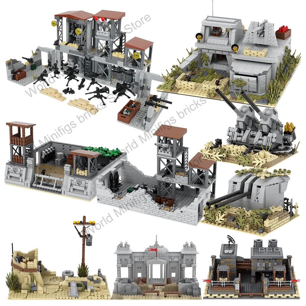 MOOXI MOC WW2 Military Battlefield Bases Bricks War Artillery Compatible Figures Building Blocks Set Toys For Children Adults 3D