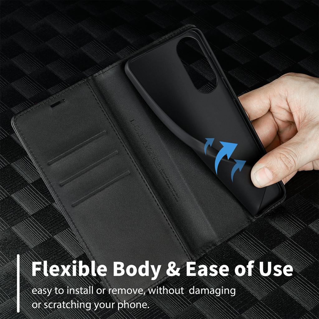 LC.IMEEKE For Samsung Galaxy S25 Edge Case Carbon Fiber Texture Phone Cover Stand Card Holder