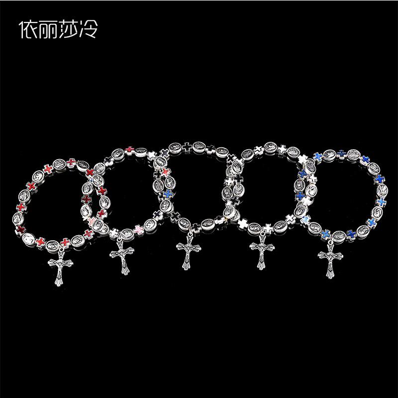 Jesus Cross Rosary Bracelet, Jesus Cross Handmade Bead Chain Rose, Sacred Heart Compassion Rosary Rosary Bracelet Gift