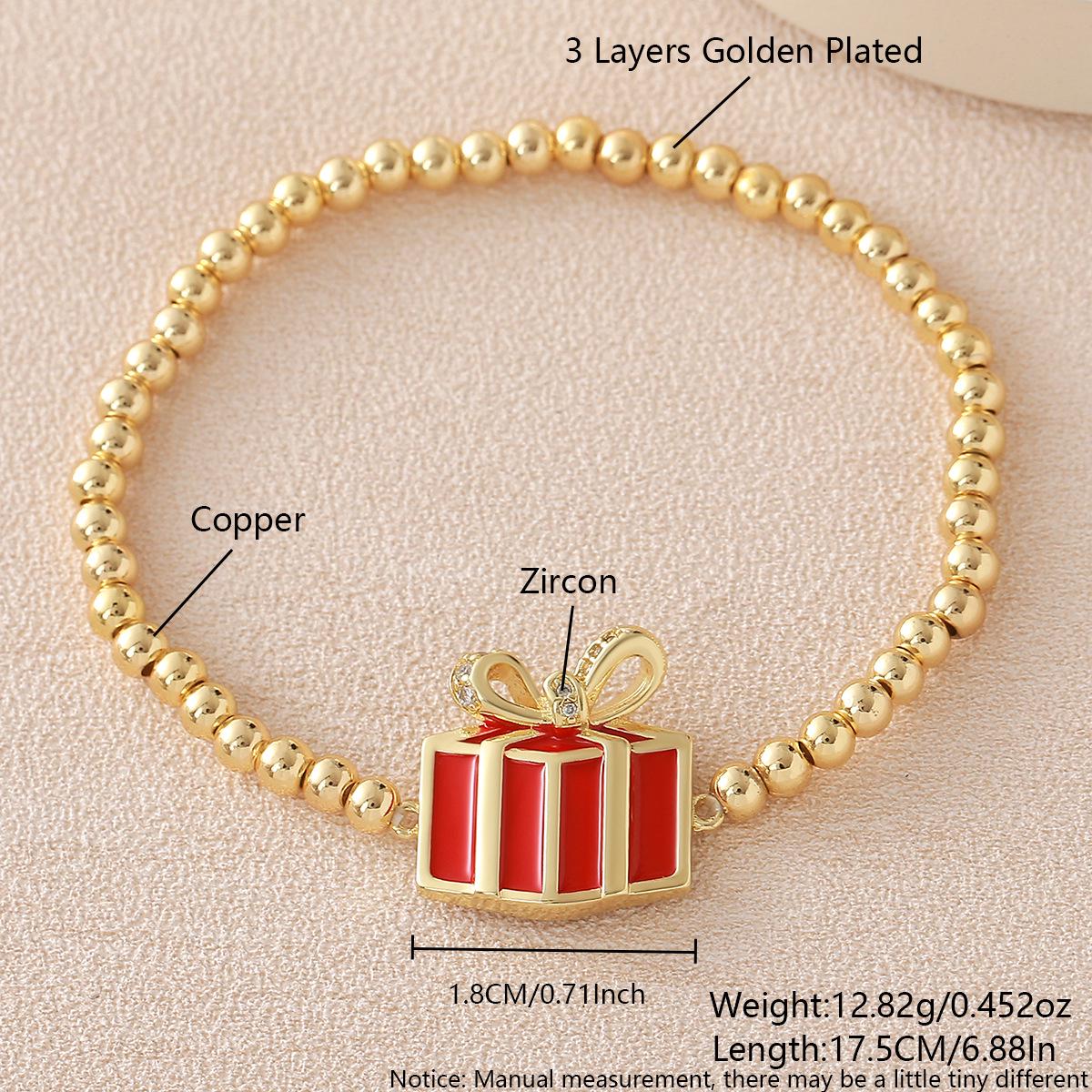Gold-Plated Copper Bead Bracelet - European & American Christmas Gift, High-End Elastic Jewelry