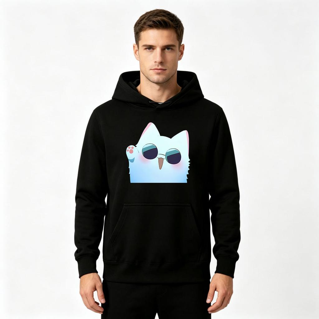 Men's Cute Cool Cat Print Pullover Hoodie Casual Long Sleeve Sweatshirt for Daily Wear