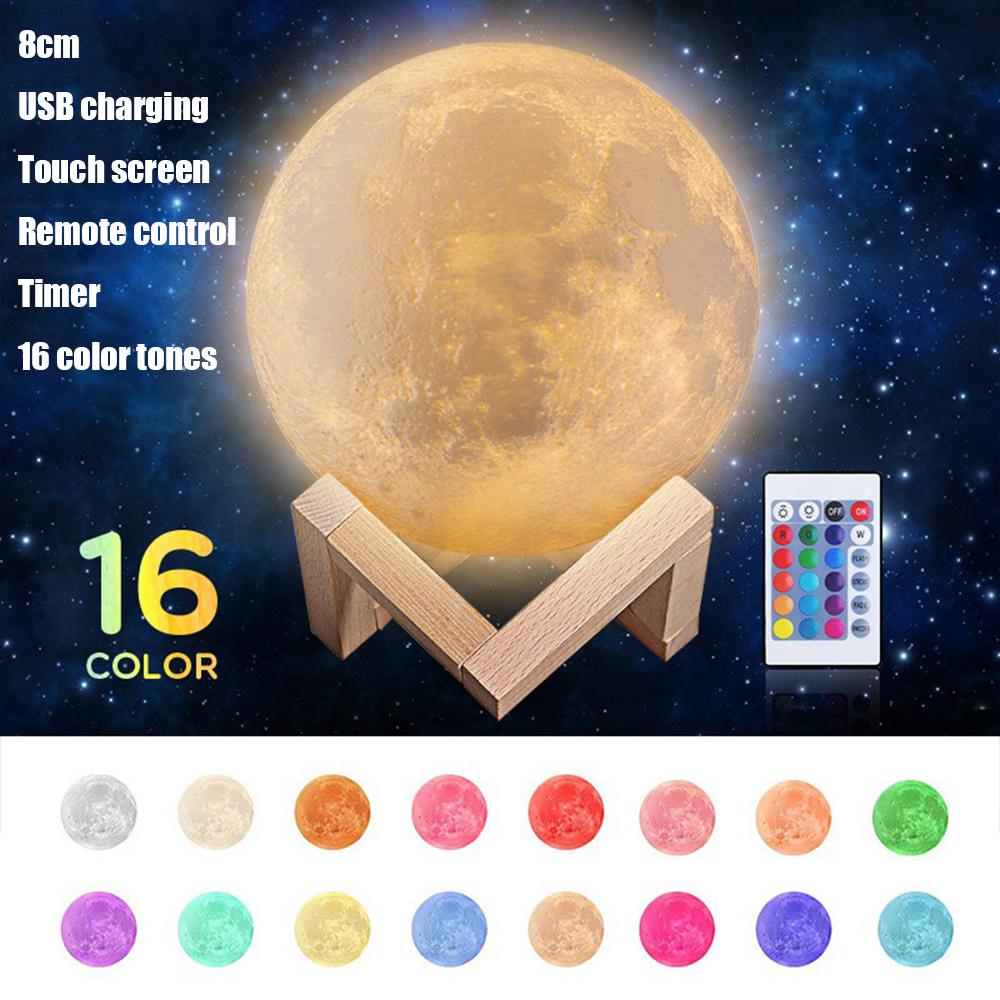 8cm LED Night Light 3D Moon Lamp Rechargeable Color Change Lamp Girl Boy Child Birthday Gift for Bedroom Party Indoor Decoration
