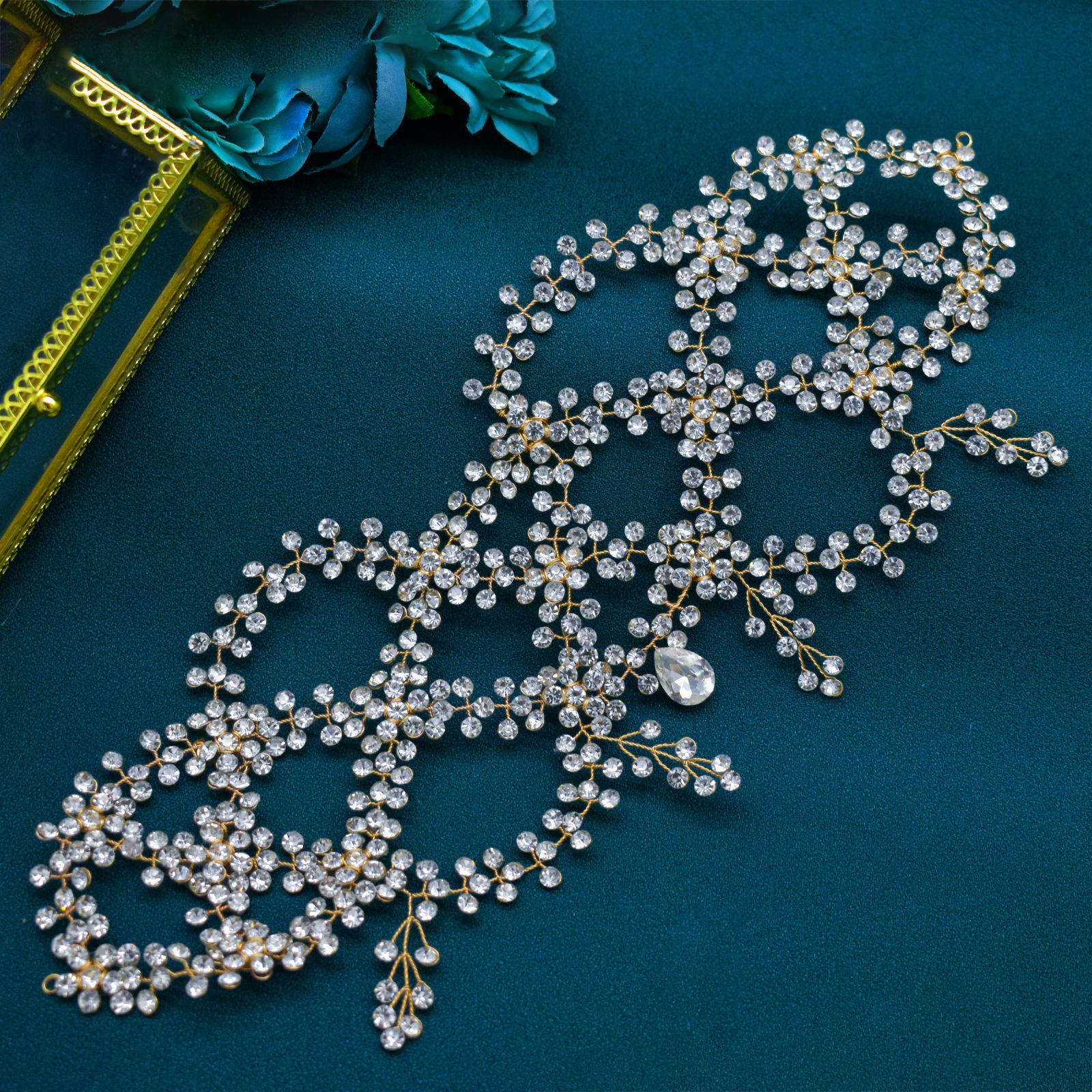 

Ручная работа Стразы Свадебная цепочка на лоб Повязка на голову - Элегантный аксессуар для прически золотой