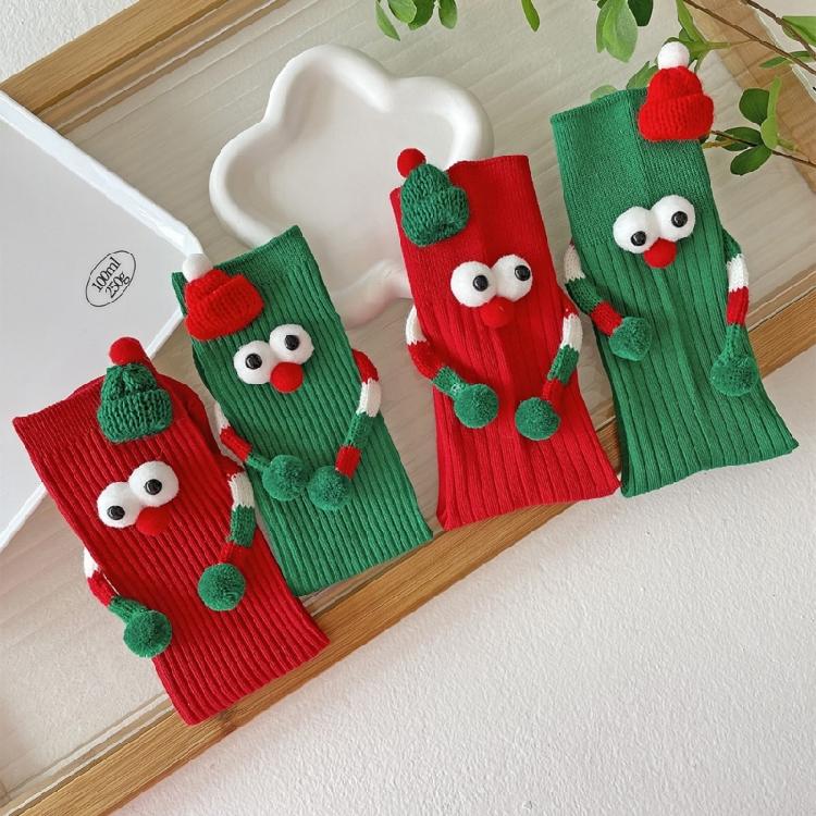 Christmas Funny Hand Socks Novelty Cartoon Big Eyes Middle Tube Socks Hosiery for Adult Kids Holiday Festival Party Gift