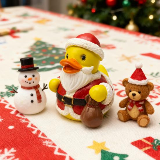 Christmas Ornament Santa Claus Deer Snowman Duck Shape Resin Figure Holiday Theme Festive Decoration