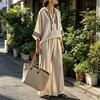 Damer Sommar Bomull Linne 2-delade Outfits Casual 3/4 Ärm Pullover Topp Och Vida Byxor Set Löst Huva Loungeset