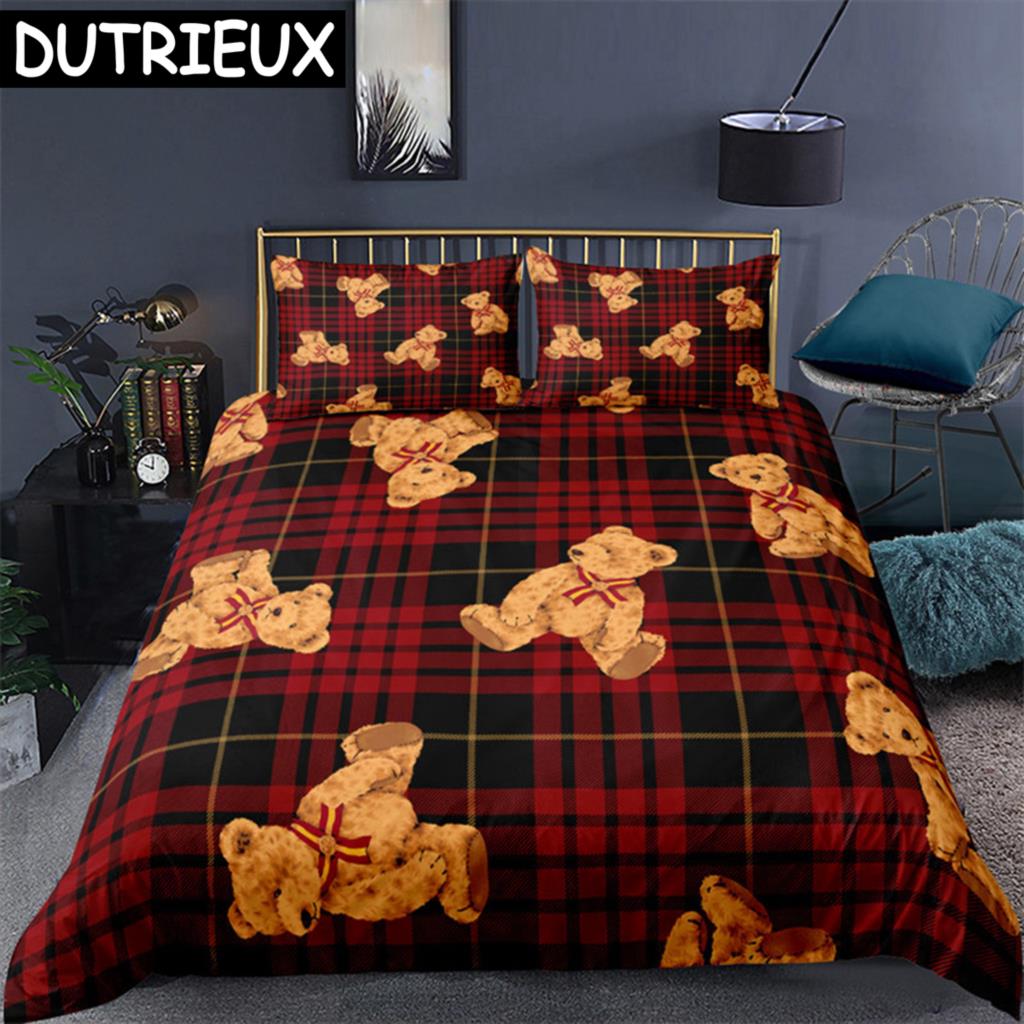 Teddy Bear Pattern Bedding Set Simple Bedspread Pillowcase Cartoon Home Textile Children Adult Bedroom Decoration