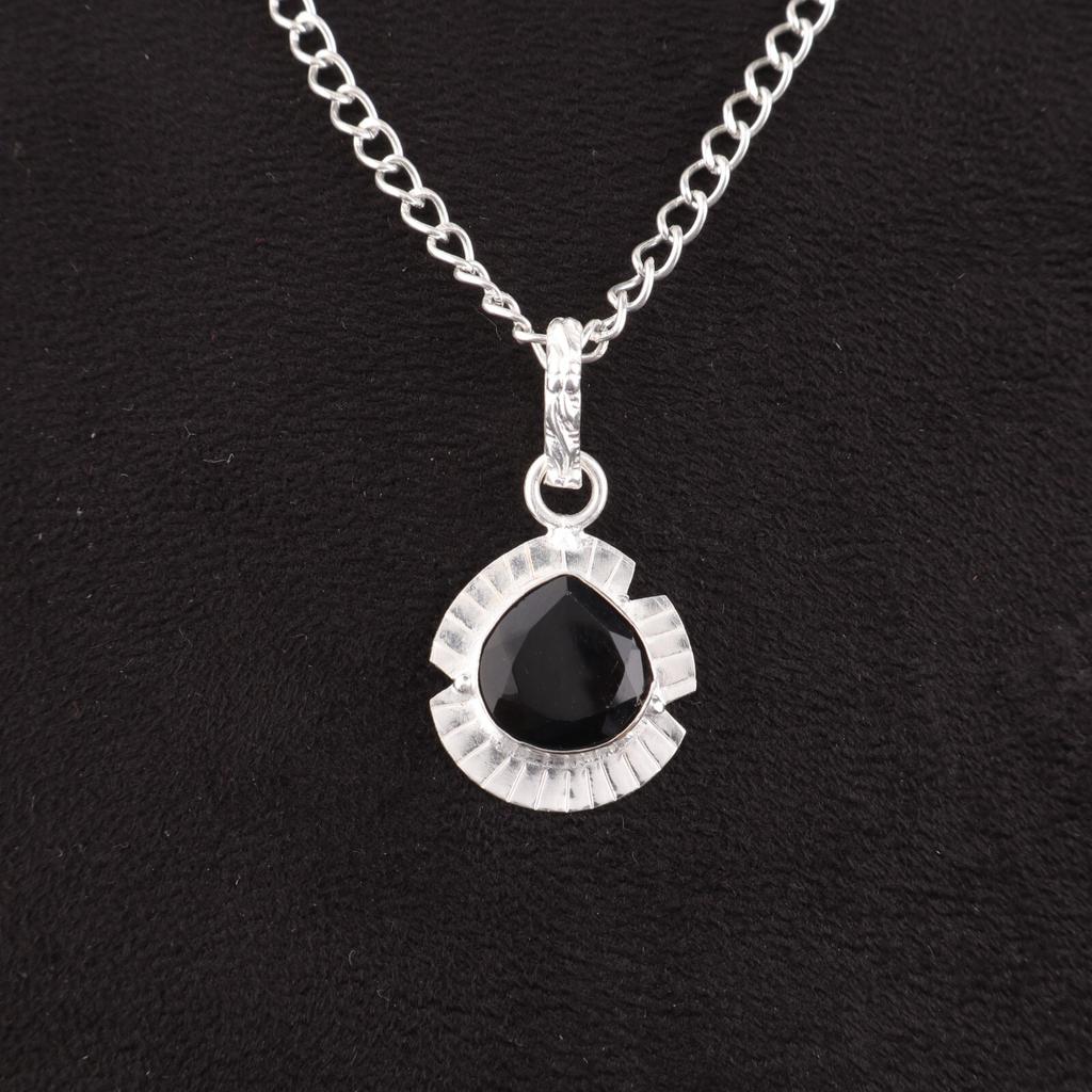 Heart Black Onyx Gemstone Sterling Silver Anniversary Root Chakra Trendy Pendant PP-8-13