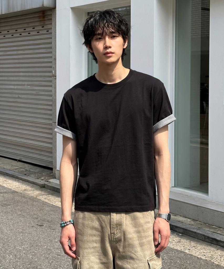 UNDEROFF [2Pack] Roll-Up Sleeve Crop Short Sleeve T-Shirt