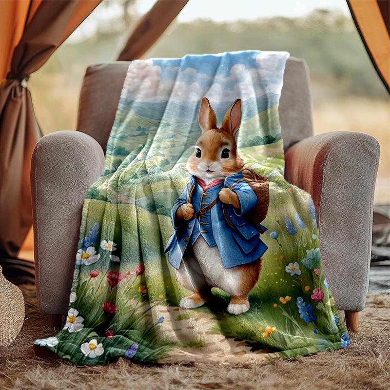 Peter Rabbit Flannel Blanket Soft Warm All-Season Throw, Design for Camping, Car Travel, Hiking Sofa, Bed, Office Perfect Gift for Parties