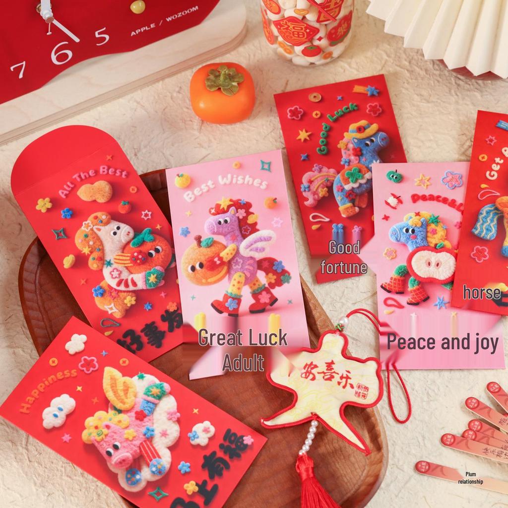 Children's 5D Plush Cartoon Horse Red Envelope for Spring Festival Lucky Money