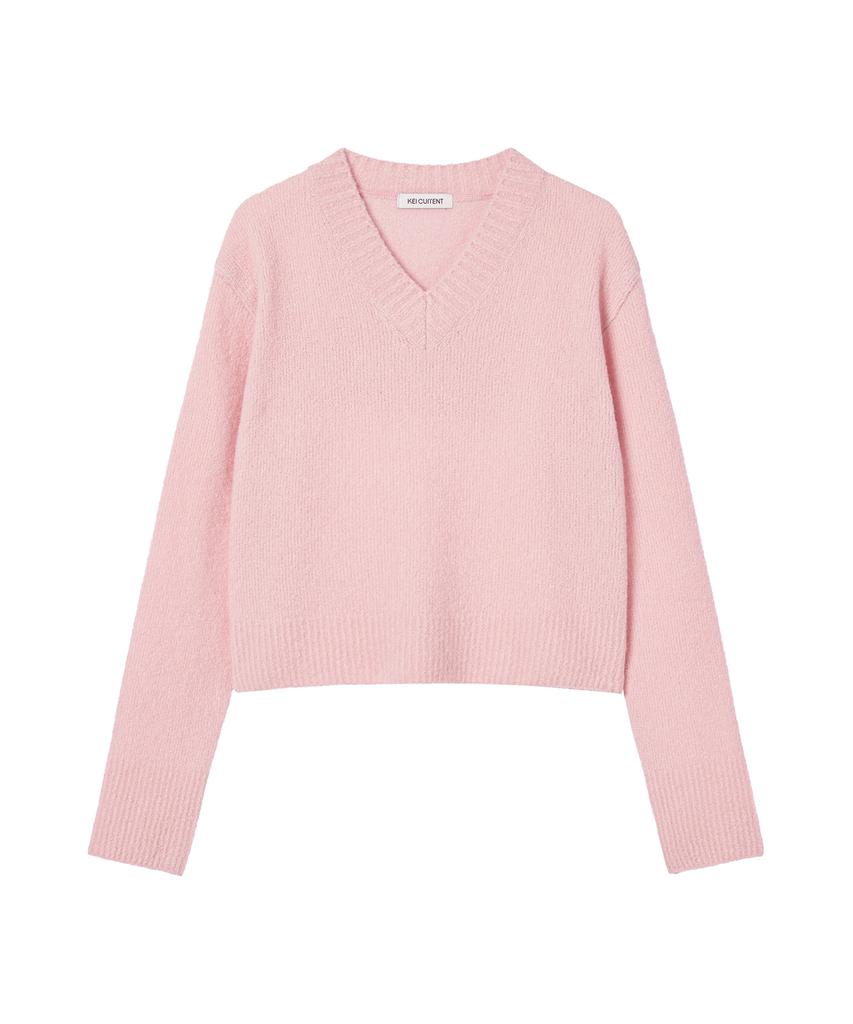 KEI CURRENT Boucle V-Neck Sweater_Pink