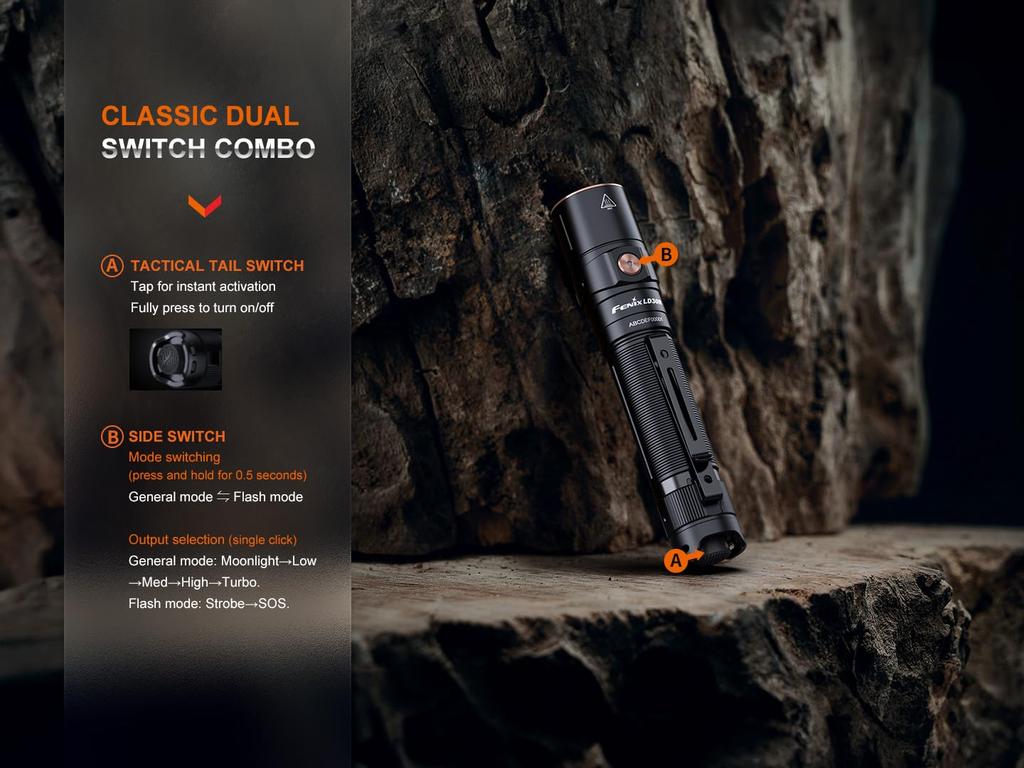fenix LD30R Rechargeable Compact LED Torch 1700 Lumens 267m Up to 750 Hours Charging Port 18650 1 Lumen Moonlight Mode IP68 Black Ultra-Bright