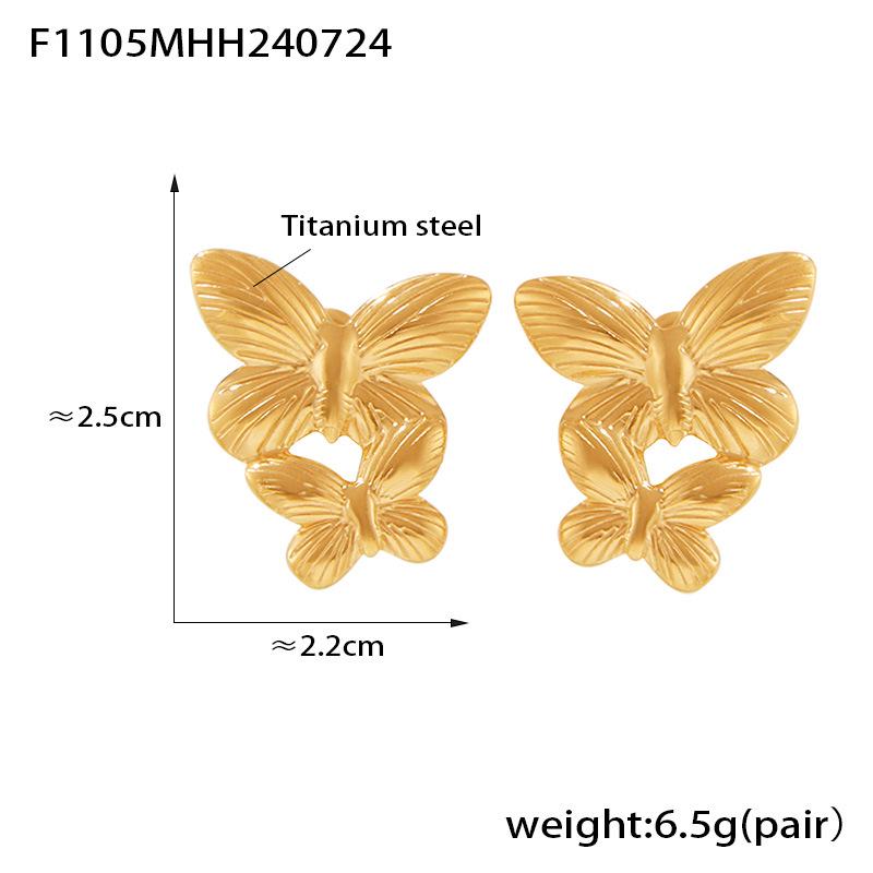 European Style Flower & Butterfly Patchwork Earrings, Trendy 18k Gold Plated Titanium Steel Studs for Women