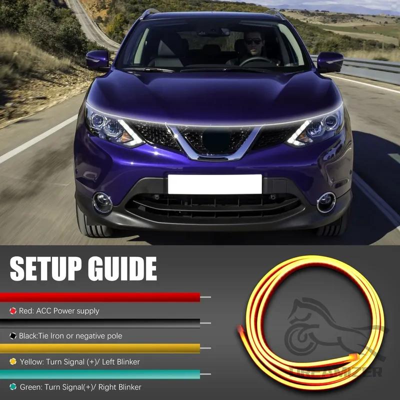 240cm LED Hood Light Strip Hood LED Light Strip With Amber Turn Signal Lights Waterproof Flexible White Dynamic Scan Start Up