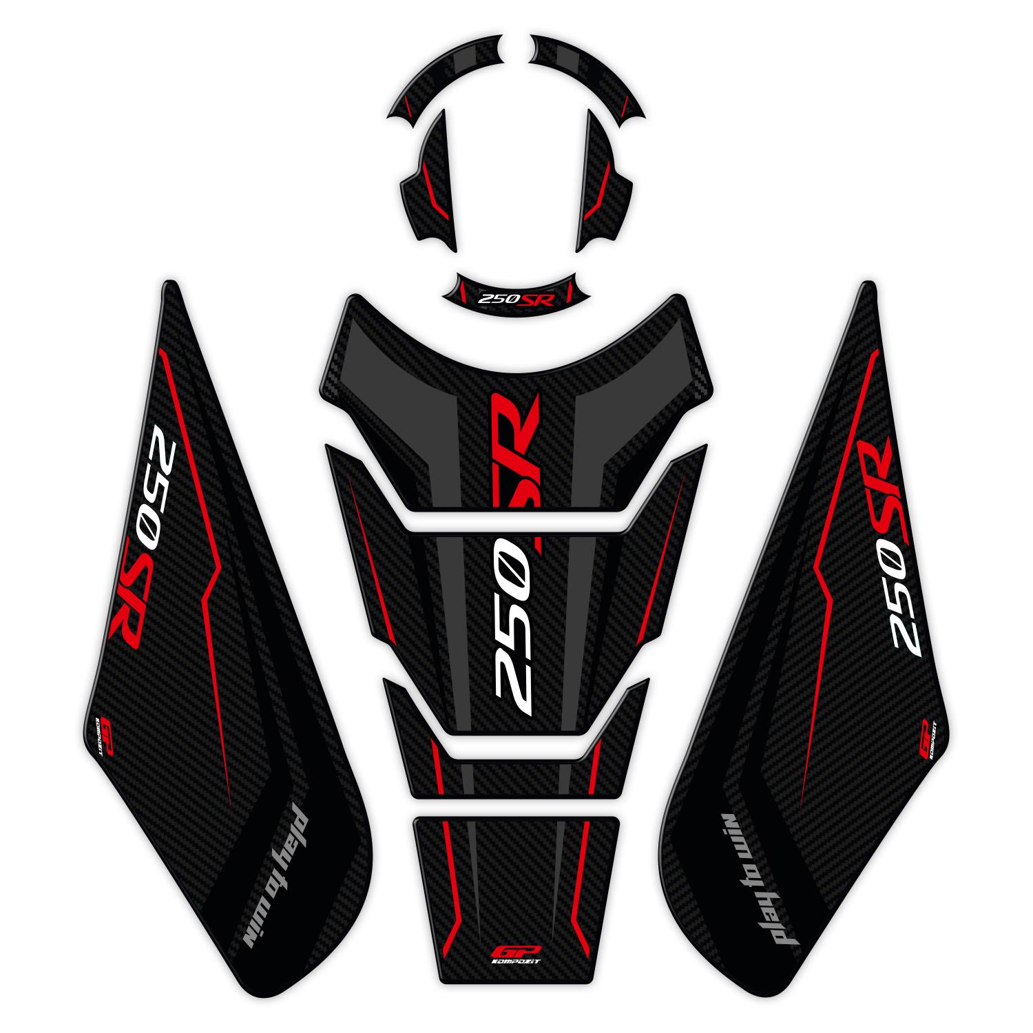 

GP Composite CF Moto 250 SR 2020-2024 Compatible Tank Pad Set Black - Red
