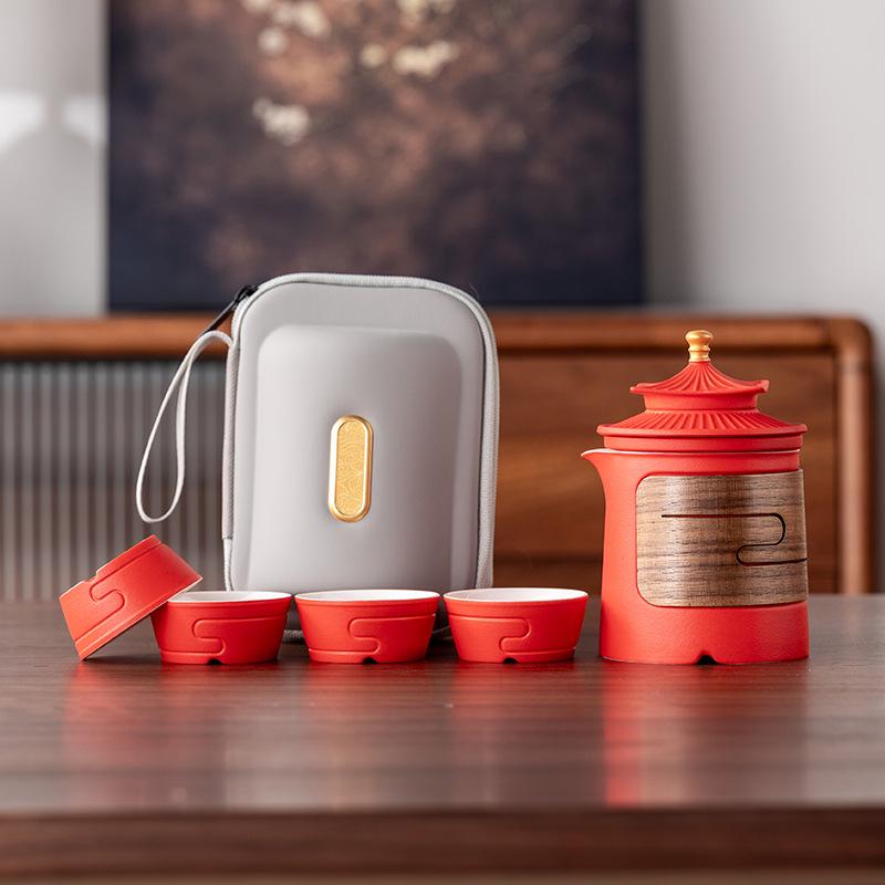 Nephrite Portable Travel Tea Set with Kuaike Cup - Guochao Palace Museum Collection
