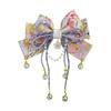 Handmade Tsumami Zaiku Hair Clip for Women and Kids - Purple Butterfly Knot with Floral Pattern, Pearl Accents - Perfect for Kimono, Yukata, Formal