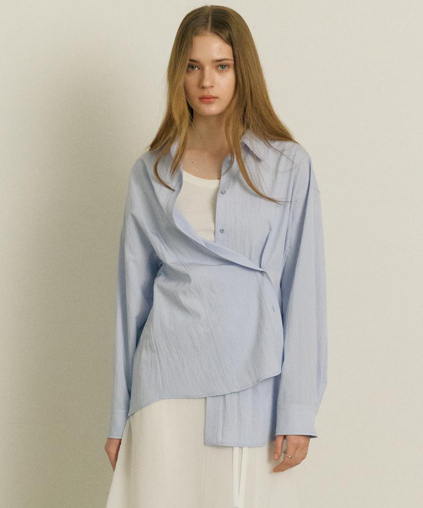 OSTKAKA Asymmetrical Button Fastening Shirt Sky Blue