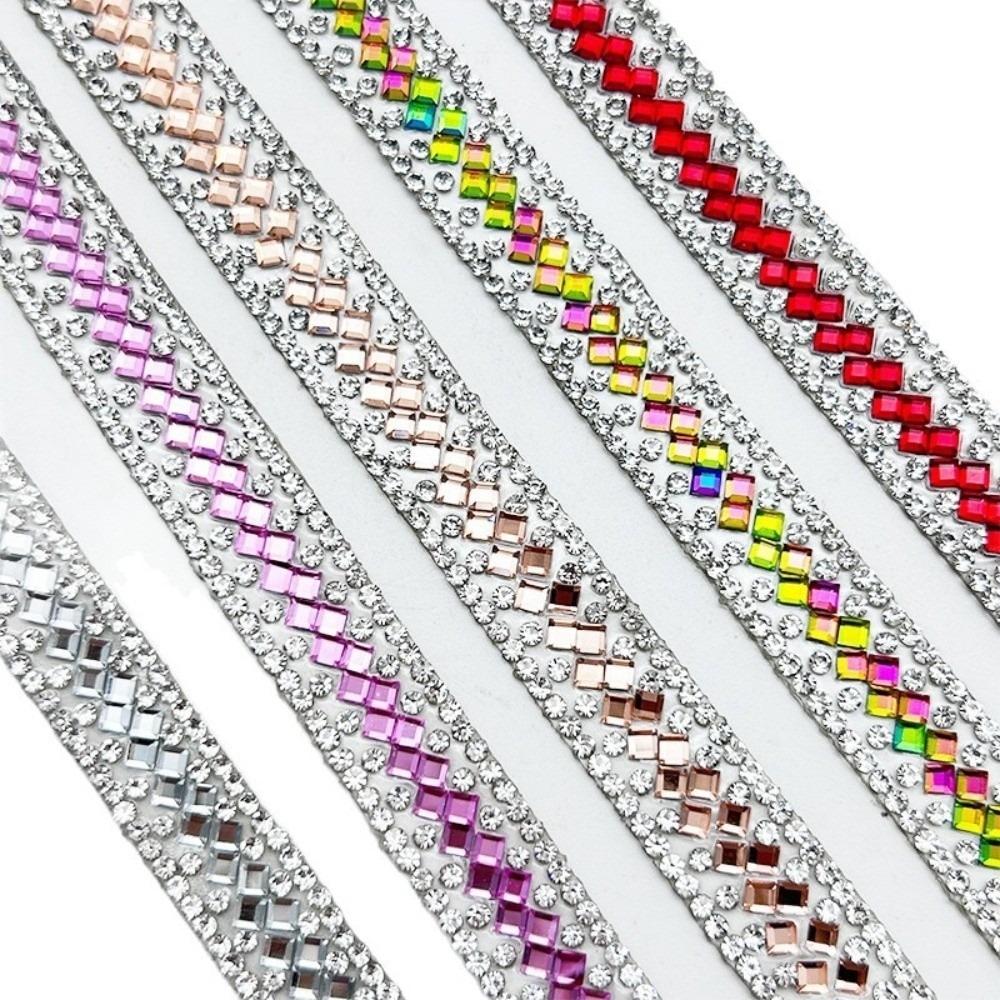 3 Yards Self Adhesive Glass Rhinestone Flexible Sparkling Rhinestone Strip Shiny DIY Decoration Apparel Accessory Clothing Decor