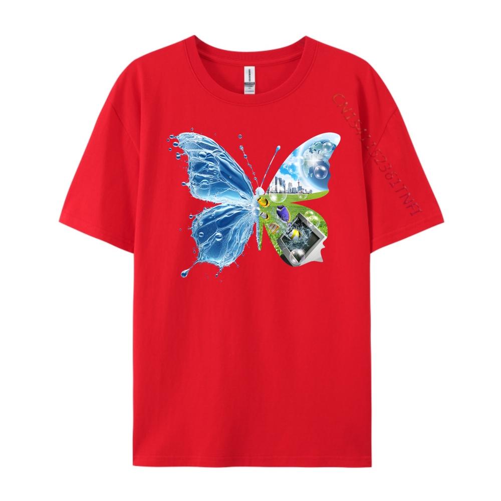Frutiger Aero Aesthetic Butterfly Computer Fishes Scenery Cute Oversized T Shirt Camisetas Street Wear Tees S