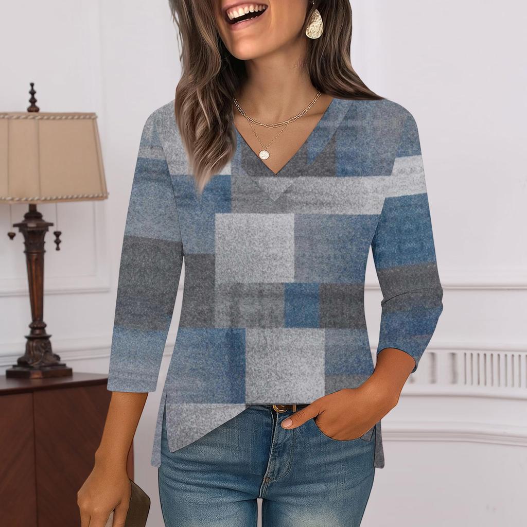 3/4 Sleeve Shirts For Women  Print Graphic Tees Blouses Casual Plus Size Basic Tops Pullover