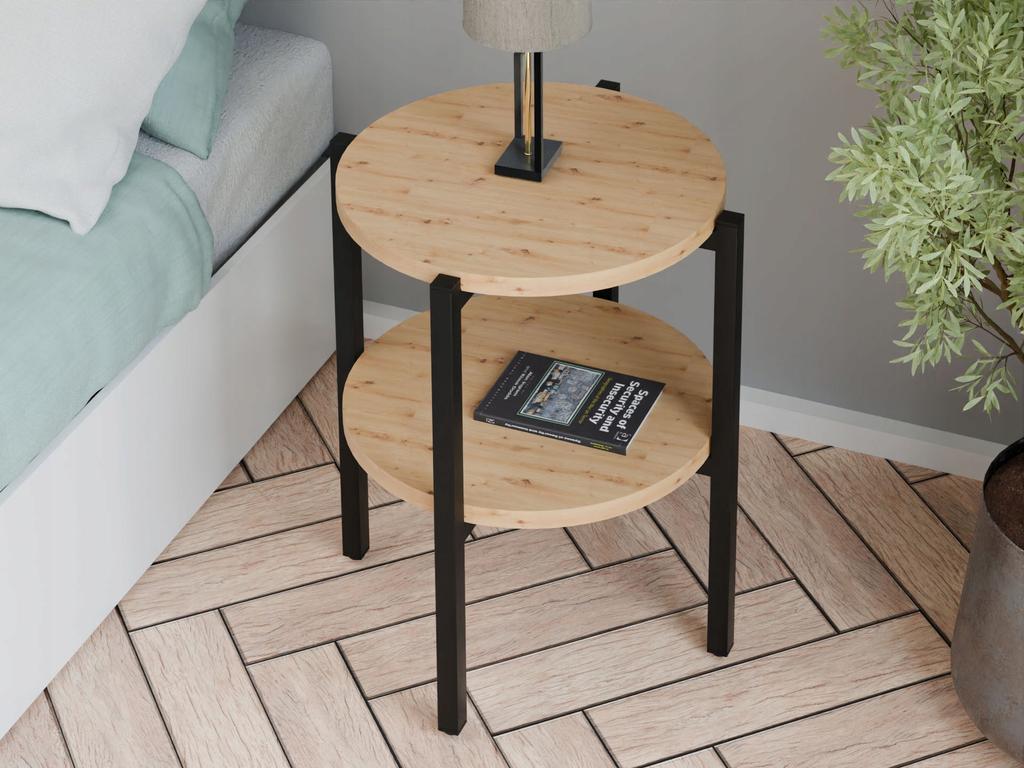 Round Loft Nightstand With Shelf 35X35X46 Cm Metal Black