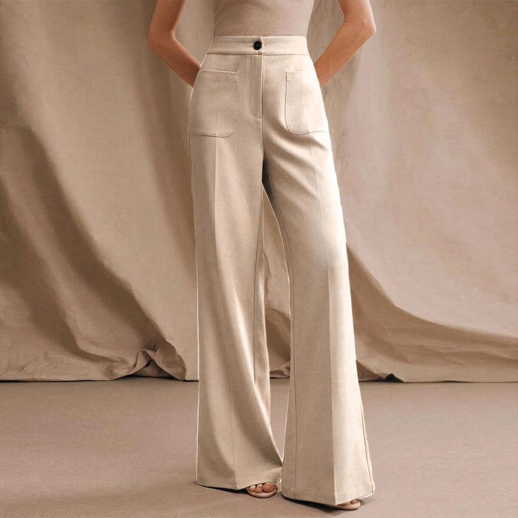 High Waist Wide Leg Pants for Women Casual Loose Fit Trousers with Front Pockets Office Style