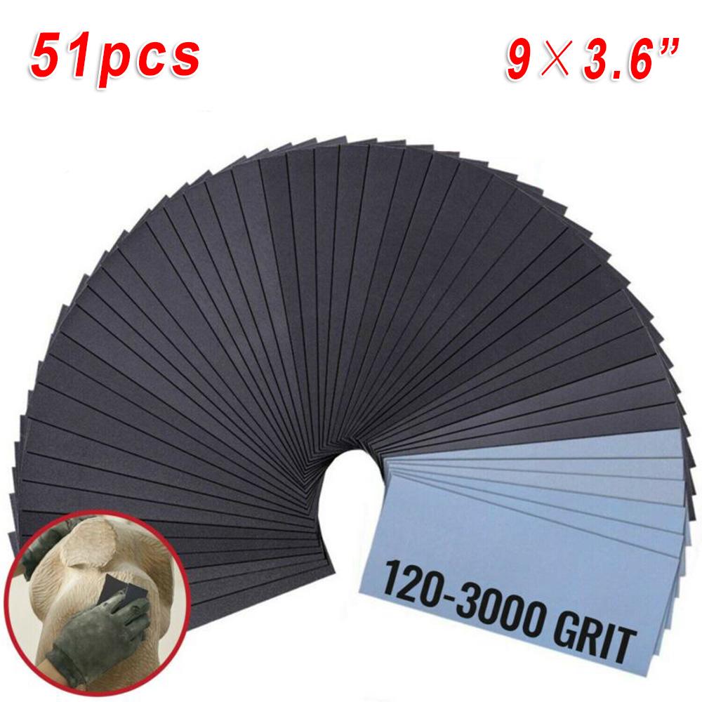 36Pcs Wet/&Dry Sandpaper Polishing Abrasive Waterproof Paper Sheets 400-3000 Grit