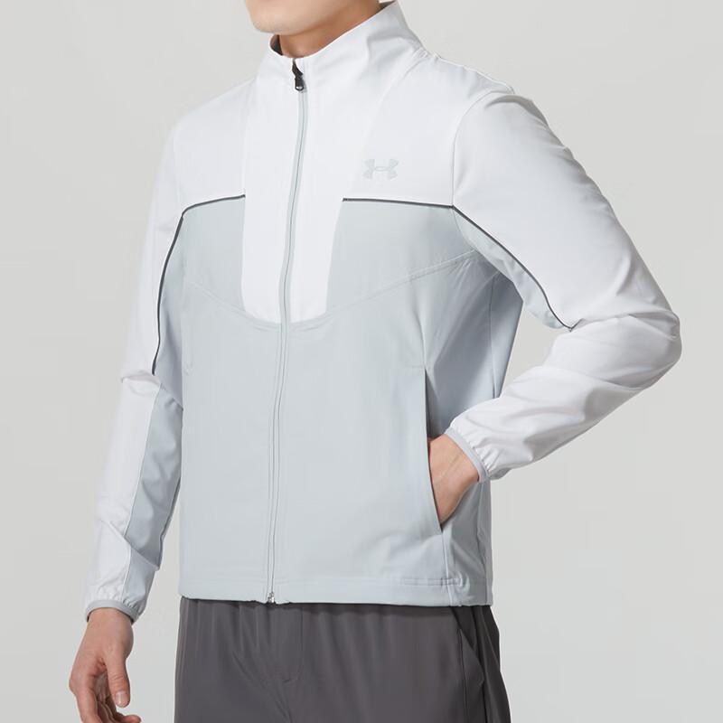 Under Armour Color Block Running Sports Stand Collar Long Sleeve Jacket Men Jacket White 1350044-100