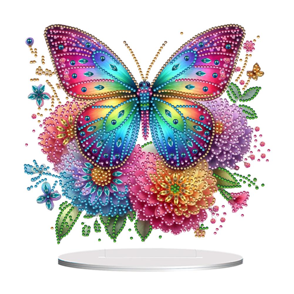 Acrylic Rose Lily Butterfly Flower Vase Desktop Diamond Art Kits 5D DIY Diamond Art Tabletop Decorations for Home Office Decor