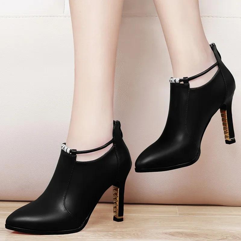 Fashion 2025 New Women Red Women's Boots Stilettos Heels Ankle Boot Leather Casual Elegant Short Shoes Spring Summer Pumps Size 34
