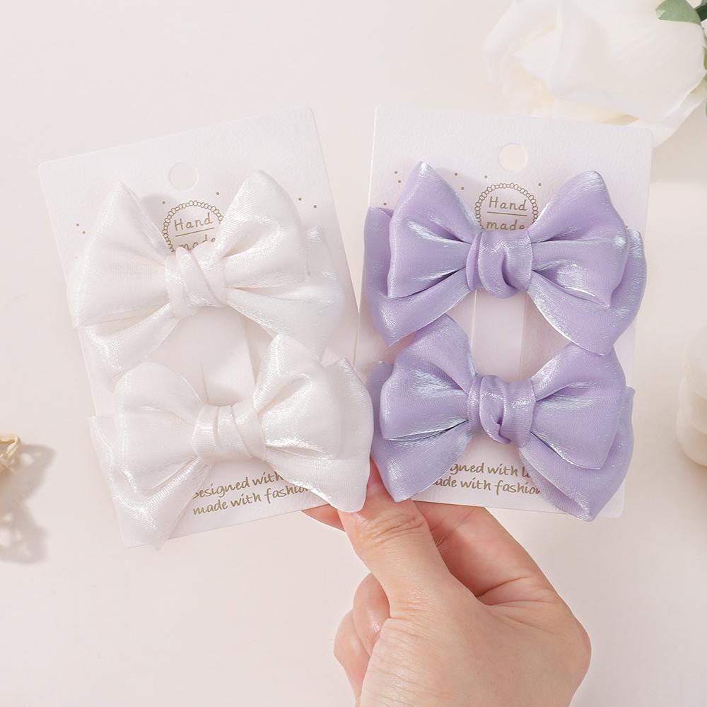 2pcs Elegant Solid Chiffon BowPonytail Hair Clips Baby Girls Hair Ornament Hairpin Barrettes