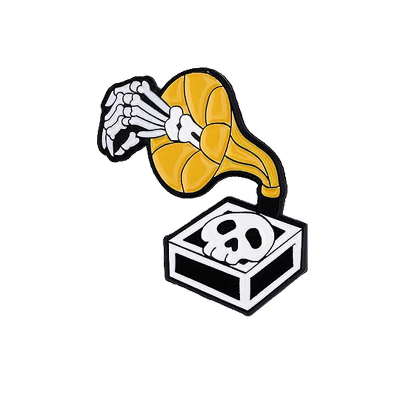 Punk Skull Hand Gramophone Brooch - Trendy Vinyl Record Music Accessory