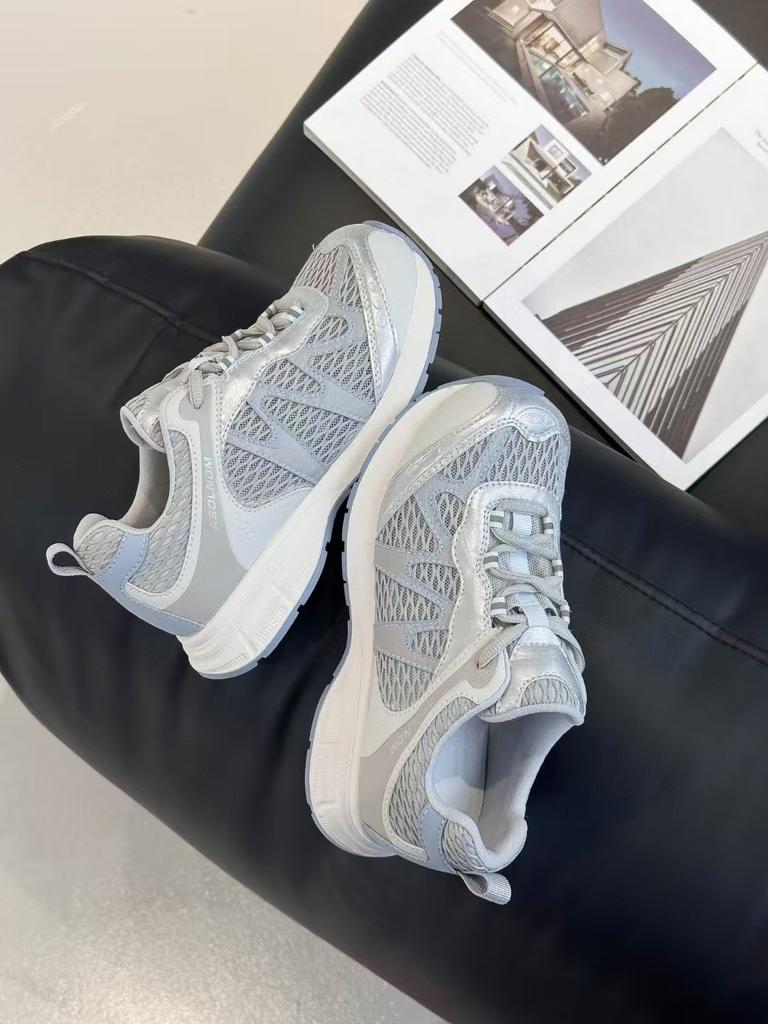 Sommer-Bergsteigen Dad Shoes Damen Leder Dicksohlige Einzelnes Mesh Atmungsaktiv und Leicht Outdoor Lauf-Sneaker