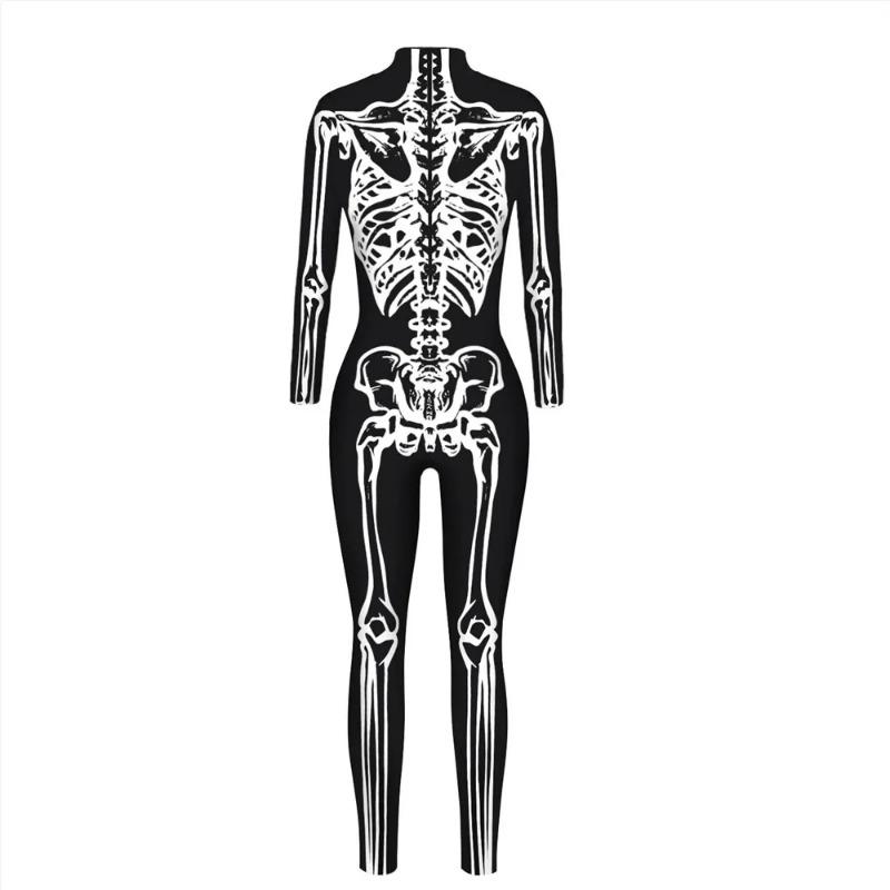 The Halloween Party White Bone Pattern 3D Print Sexy Bodysuits Women  Long Sleeve Cosplay New Jumpsuit 2024