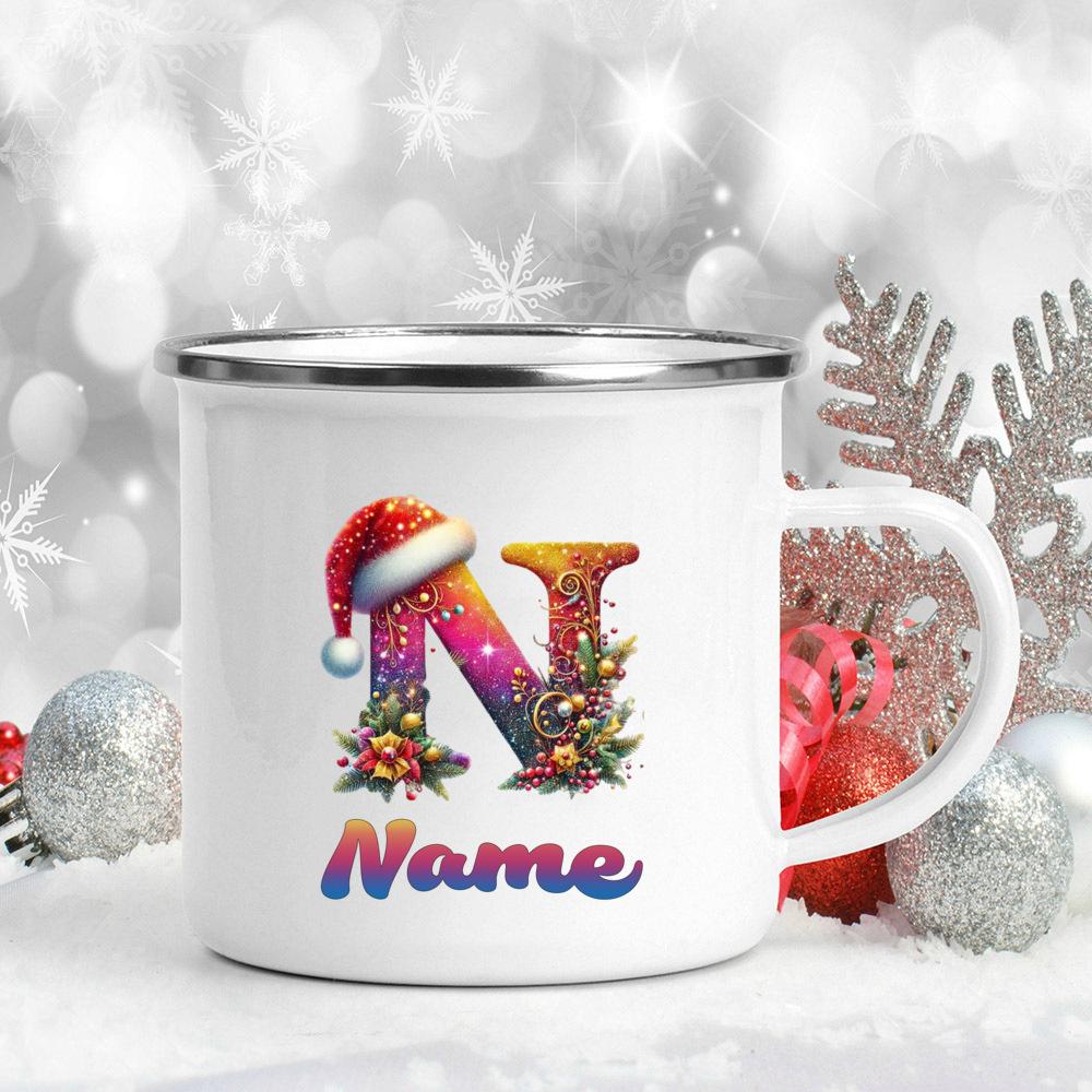 Personalized Cup Custom Name 26 Letter Juice Coffee Enamel Cups Large Capacity Mugs Christmas Gifts