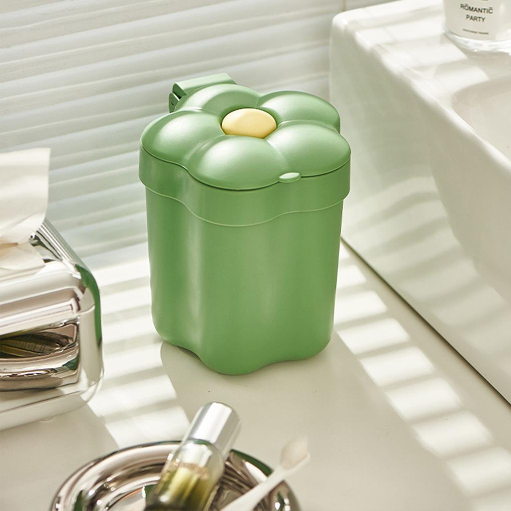 Schreibtischmülleimer mit Deckel Blumenform Kleiner Mülleimer Große Öffnung Aufbewahrung Papierkorb Grün