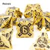 7 Stück gelb-schwarze Metallwürfel aus massivem Metall, polyedrisches Würfelset, geeignet für Rollenspiele, RPG-Brettspiele, Kartenspiele
