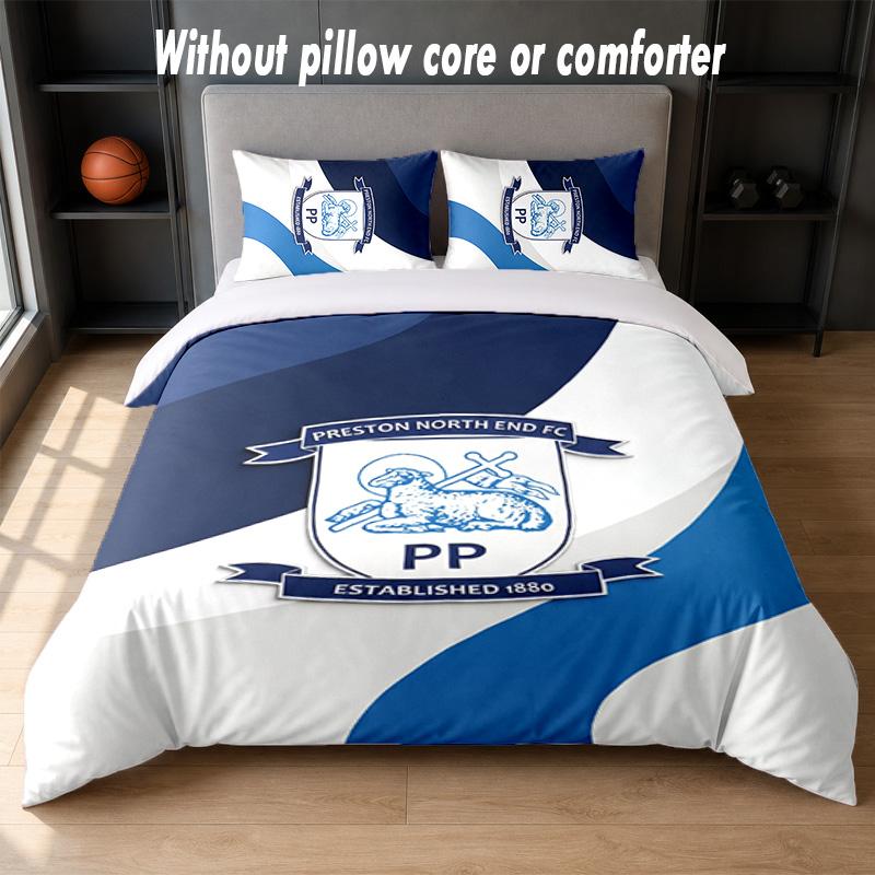 Preston North End Football Design Bed Bedding Set 1 Duvet Cover + 2 Pillowcases Soft Breathable Household Bed Linens