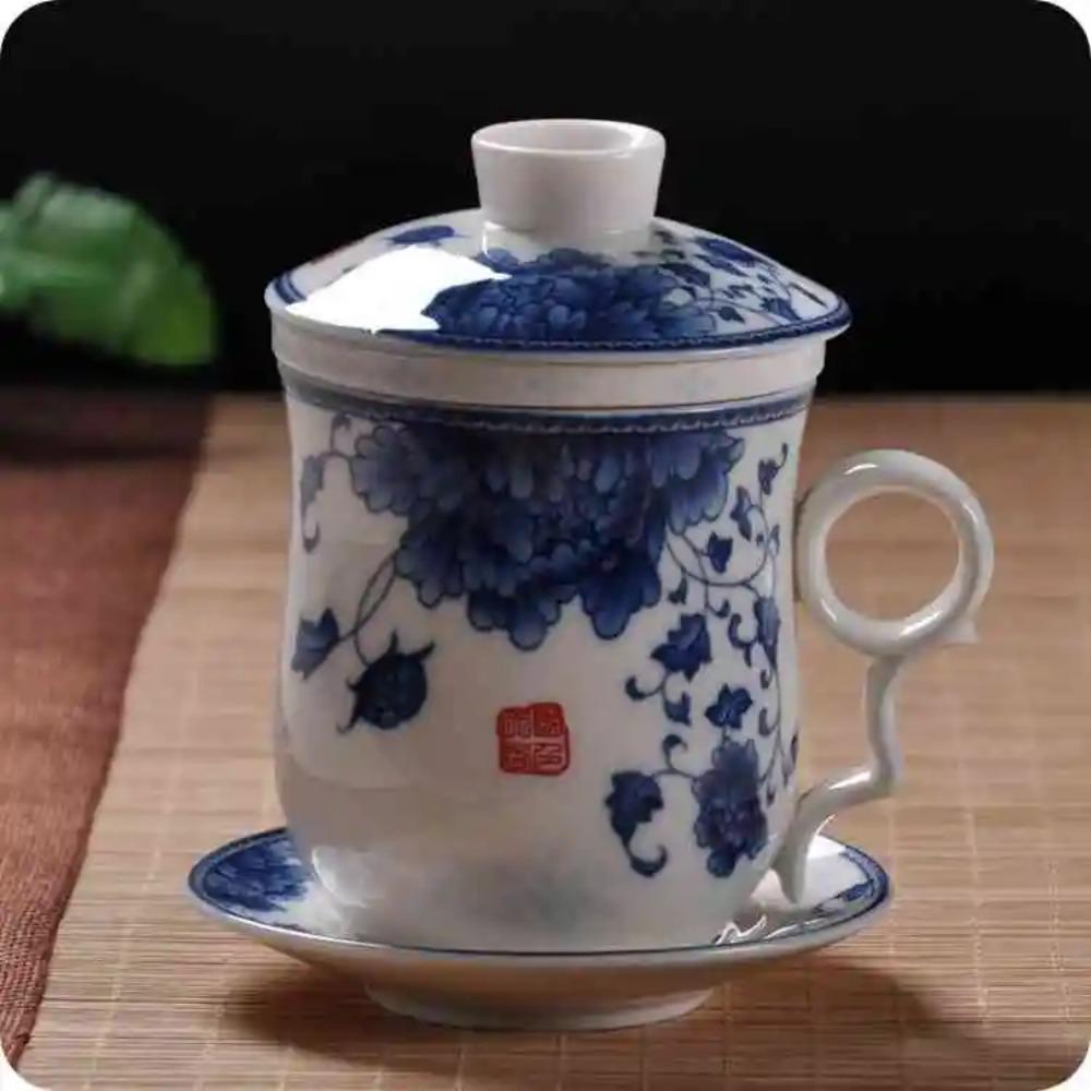 Cupa de ceai ceramică chinezească Jingdezhen porțelan albastru și alb ceașcă personală cu capac filtru întâlnire ceașcă cu bule birou