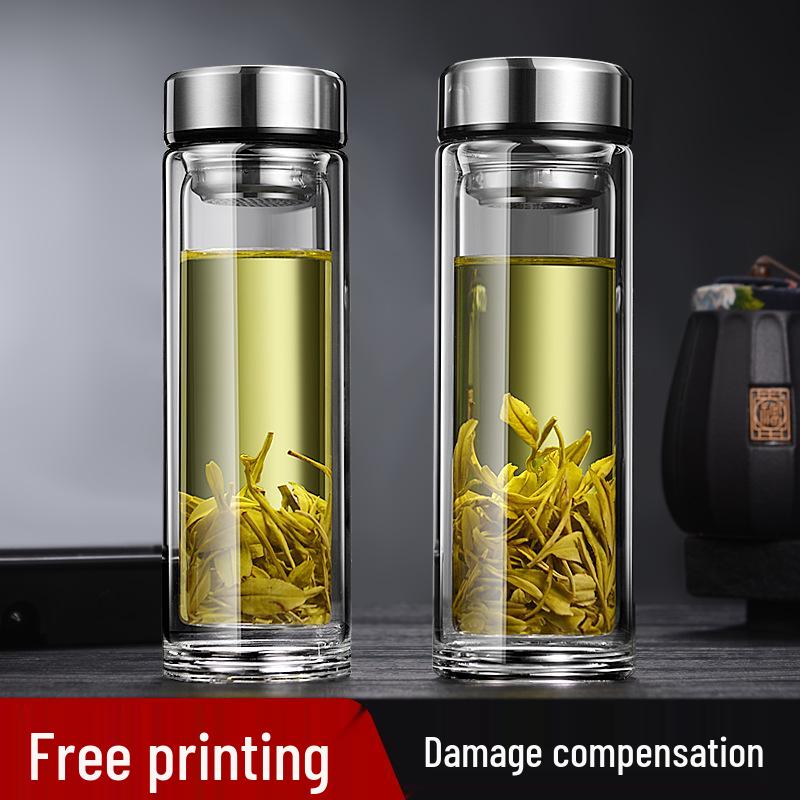 Double-Layer Borosilicate Glass Tea Cup - Heat Resistant & Transparent for Brewing.
