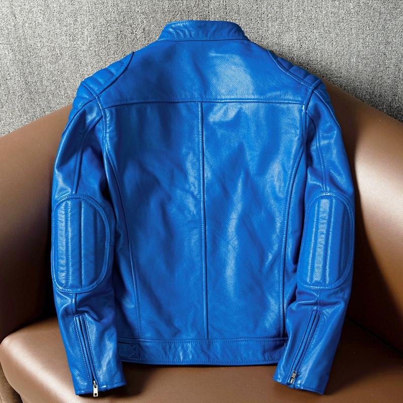 New Genuine Leather Mens Biker Jacket Slim Fit Short Autumn Coat Fashionable Youth Outerwear