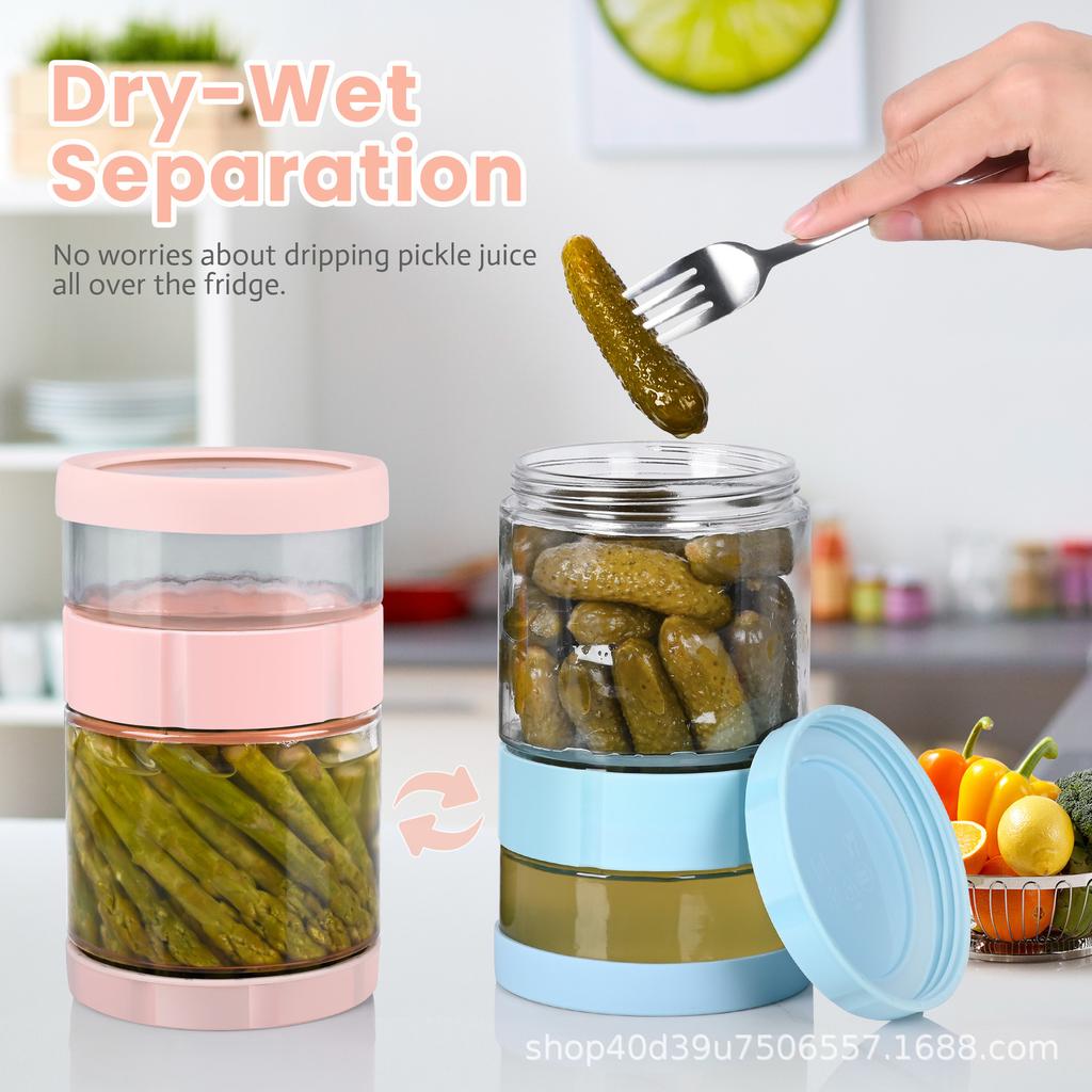 Glass Pickle Jar Dry Wet Separation Pickle and Olive Jar Upside Down Kimchi Cucumber Container Hourglass Jar for Airtight Storag