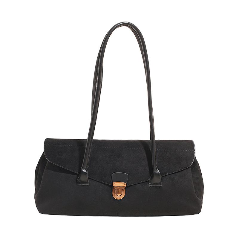 

autumn and winter new matte cowhide shoulder bag large capacity baguette retro women s bag fashion messenger handbag One size fits all чорний