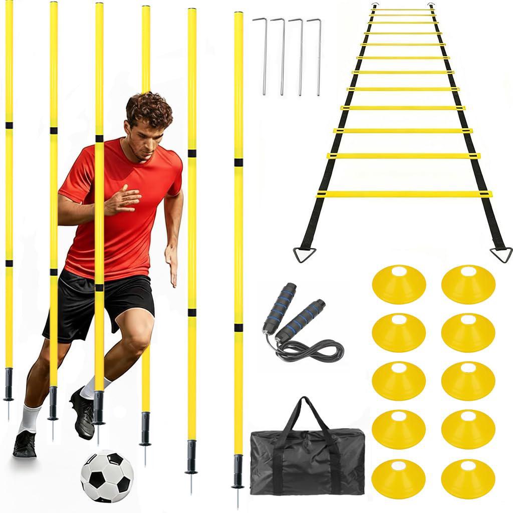 Portable Folding Training Poles with Base Set & Bag for Football Drills & Parking Cones