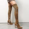 Autumn Thin Heel High Heel Leopard Print Sexy Knee Elastic Boots Large Size Boots