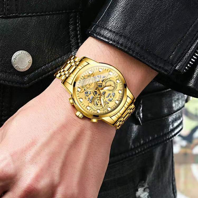 Men's Skeleton Automatic Waterproof Watch with Luminous Quartz Movement